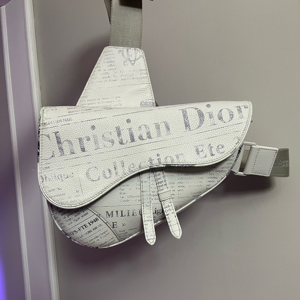 Christian Dior X Daniel Arsham Newspaper Print White Saddle Bag